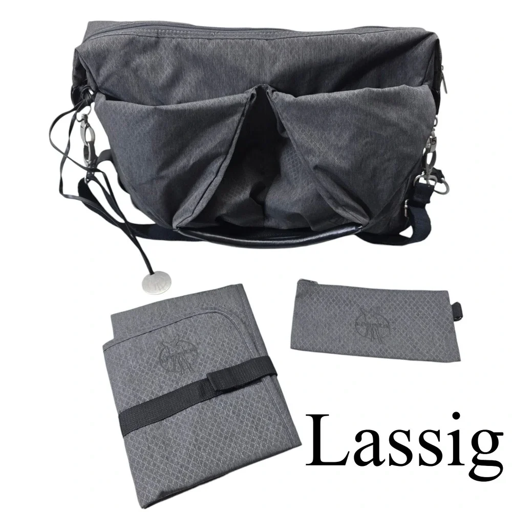 Lassig Neckline Diaper Bag Charcoal Gray Recycled Polyester‎ with Changing Mat